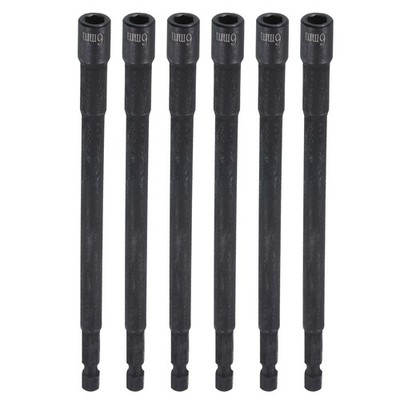 6pcs Nut Driver Drill Bit 6mm Socket 1/4'' Hex Shank 6'' Long Magnetic Setter