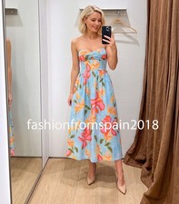 ZARA NEW WOMAN FLORAL POPLIN MIDI DRESS SWEETHEART MULTICOLOR 2784/316/050