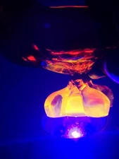 Vtg UV Reactive Viking Orange Amberina Glass Pedestal Compote Bowl   EUC 