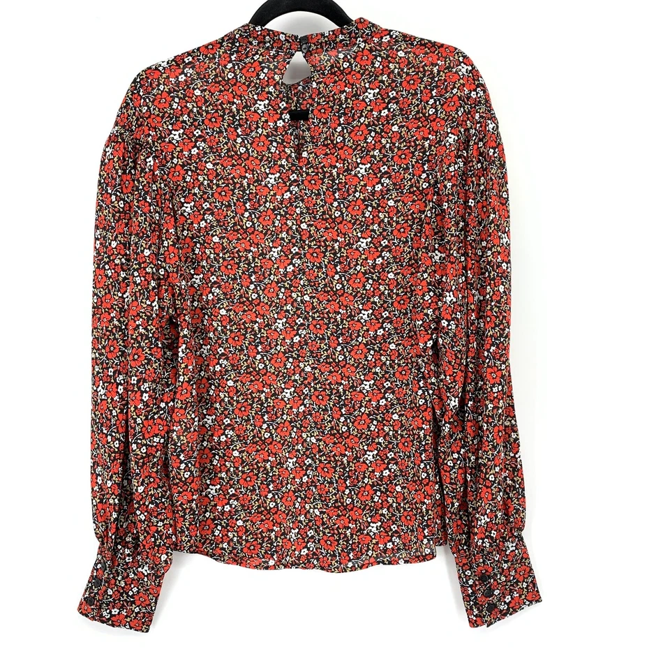 Blusa Banana Republic Manga Larga Cuello Alto Mujer Talla M Alta Roja Estampado Floral Foto 2 de 4