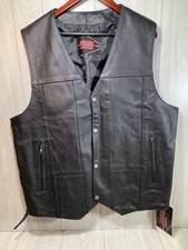 Men s Black Leather Vest 4 X-LARGE 10 Pockets Biker New Tags