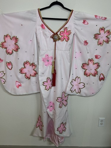VTG Asian Kimono Wedding Dress Handmade Floral Sequins & Gemstones Shenango Rare - Picture 23 of 24