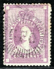 Australia States QUEENSLAND CHALON QV Postal Fiscal SGF16 1d Used Cat £26 XBLUE7