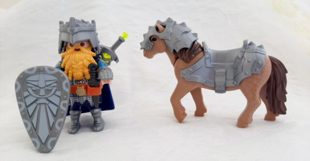 Playmobil toy figurine + armoured horse. Medieval midget dwarf Knight NEW