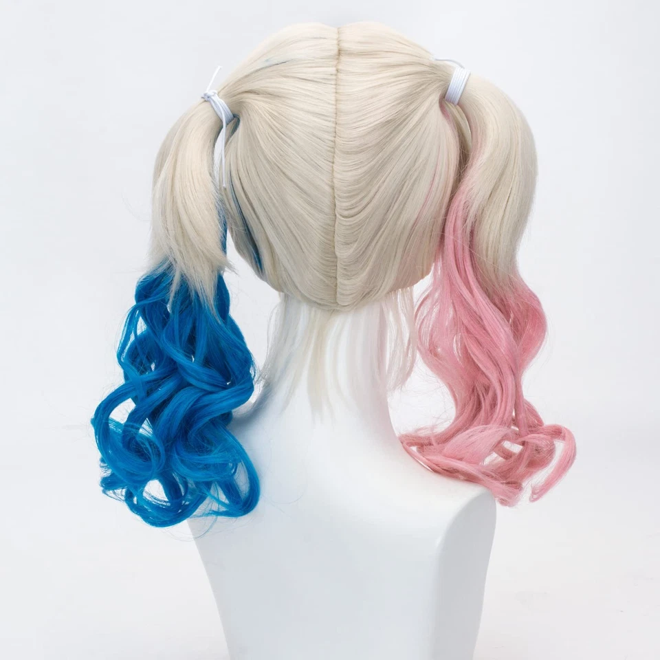 Peluca rosa y azul para mujer rizada dos colas de caballo peluca para niña disfraz de Halloween... Foto 4 de 4