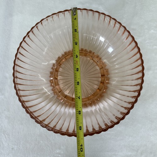 Vintage Anchor Hocking 9" Footed Pink Depression Glass Ribbed Salad Bowl EUC - Picture 8 of 8