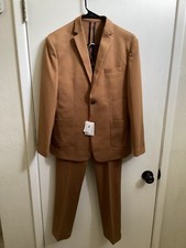 Boys NWT "Isaac Mizbahi" caramel suit.2 button jacket. zip up pants.Size 18