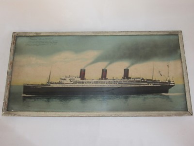 06E1 Old Photography Chromolithograph Ocean Liner Ile De France Framed