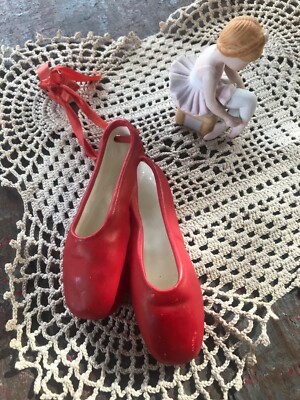 Vintage Red Ceramic Ballet Slippers + Vintage Holly Hobbie Ballet Girl Figurine