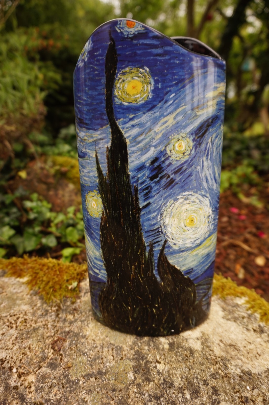 Vase en porcelaine fine Silhouette d'Art Van Gogh Nuit Étoilée de collection 25cm