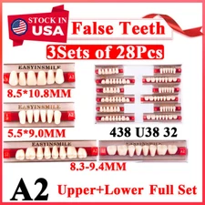 84Pcs Dental Acrylic Resin Denture False Teeth Upper Lower Full Set Shade A2 DIY