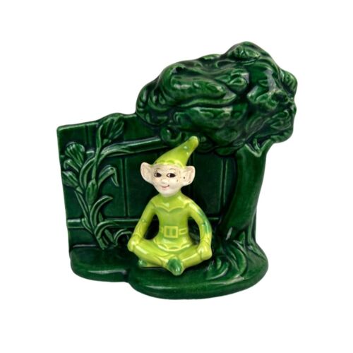 Vintage Mid Century Treasure Craft Elf Green Wall Pocket Ceramic Planter Holiday - Picture 1 of 17