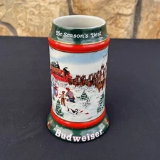 1991 Budweiser Beer Christmas Stein Mug Clydesdales Ceramarte SUSAN SAMSPON