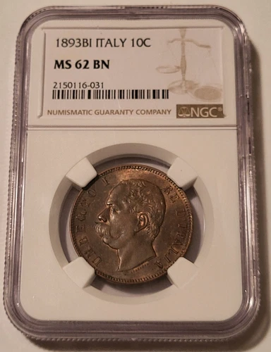 Italy Umberto I 1893 BI 10 Centesimi MS62 BN NGC