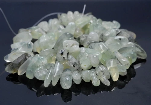 12-14MM PREHNITE GEMSTONE STICK PEBBLE CHIP LOOSE BEADS 15.5" - Imagen 1 de 4