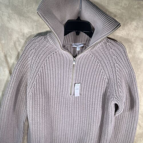 Neu mit Etikett $ 85 Haven Well Within Damenpullover Reißverschluss Trichterausschnitt Zopfmuster braun - Bild 5 von 9