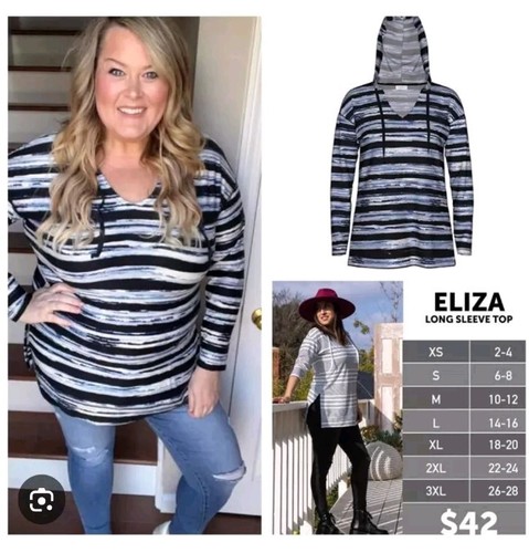 LuLaRoe Eliza Medium Light Hoodie Black And White Excellent Cond Fit Sz 10-12 - Picture 5 of 5