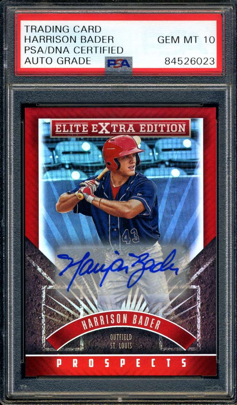 Harrison Bader Gem Mint 10 PSA DNA Coa Signed 2015 Panini Autograph
