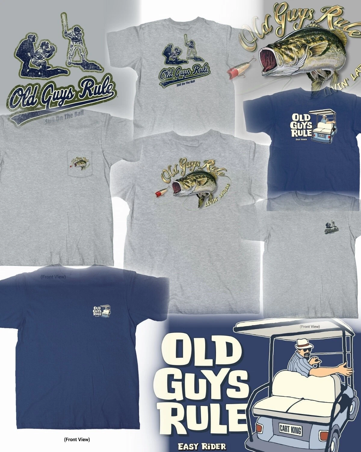 3 OLD GUYS RULE FISHING GOLF BASEBALL THEMED T-SHIRTS SIZE M YOU GET ALL THREE!