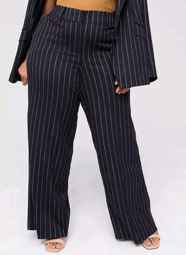 Lane Bryant Wide Leg Allie Trouser Pants Woman Plus 28W 5X Black Pinstriped Nwt