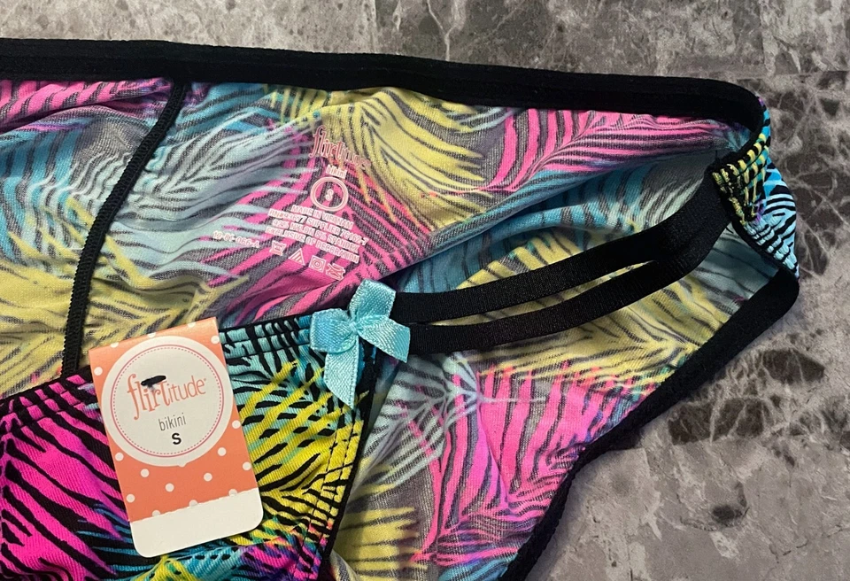 NUEVO CON ETIQUETAS BRAGAS DE BIKINI FLIRTITUDE S ROSA LISO AMARILLO AQUA PALM RARAS TIRAS Foto 2 de 4