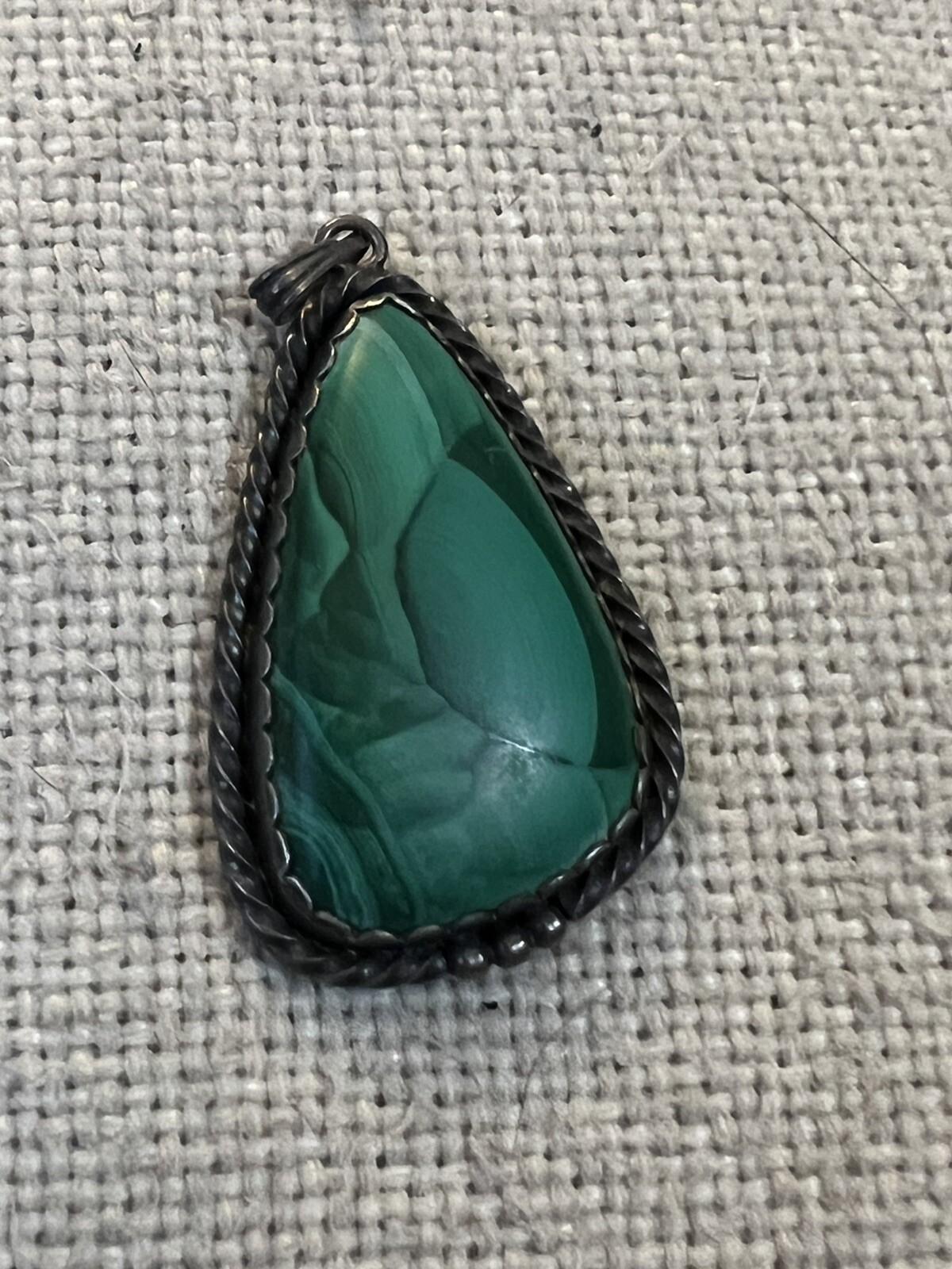 STERLING SILVER MALACHITE TRIANGULAR PENDANT MARK… - image 1