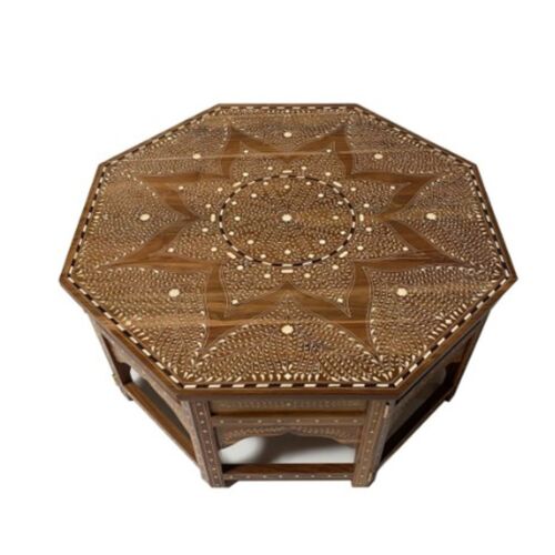 Home Décor Wood Bone Inlay Octagon Side Table / Coffee Table / Center Table Furn - Picture 9 of 12