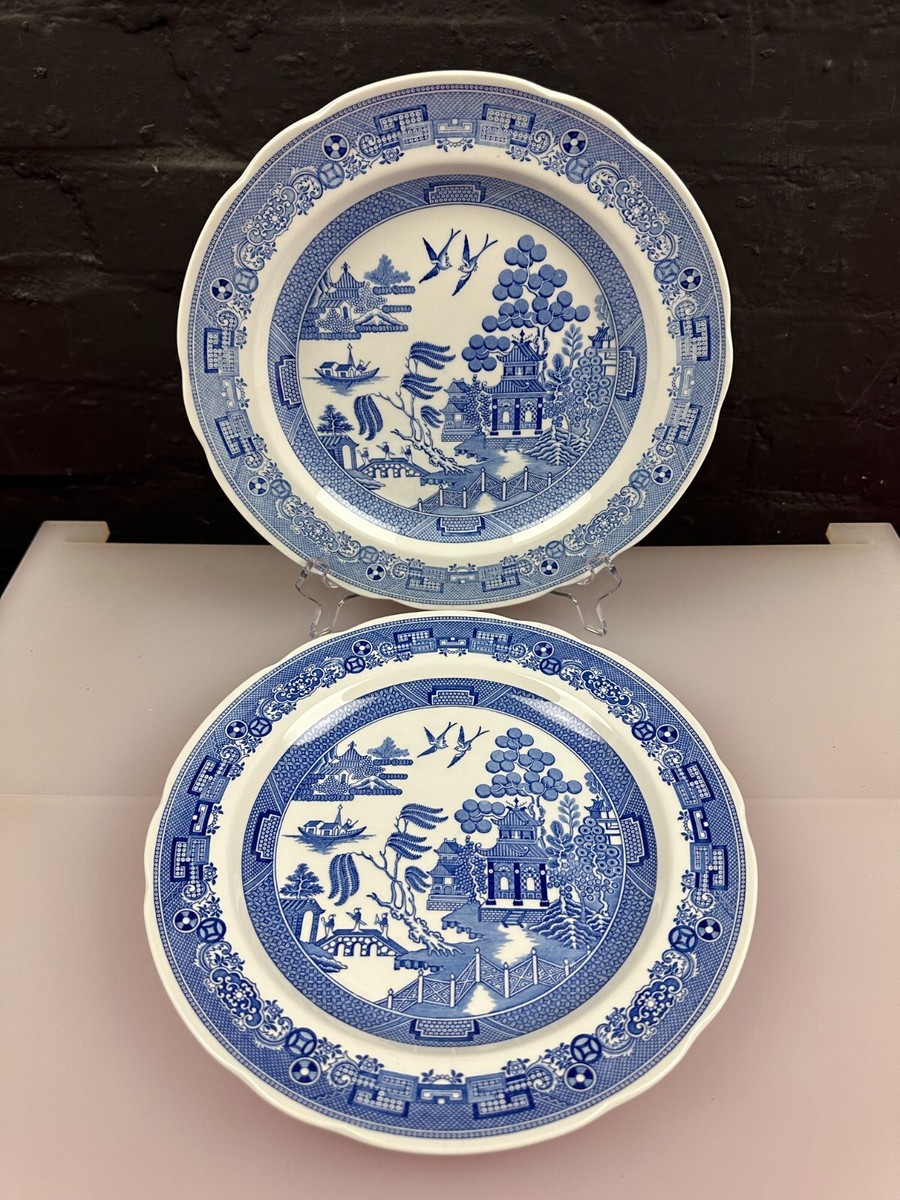 x The Spode Blue Room Collection Willow Dinner Plates 27 cm Wide Set