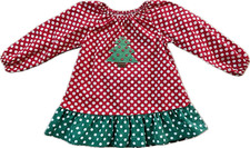 Vintage Girls Christmas Tree Dress Green Red Polka Dot Rufflle Boutique Y2K 6X