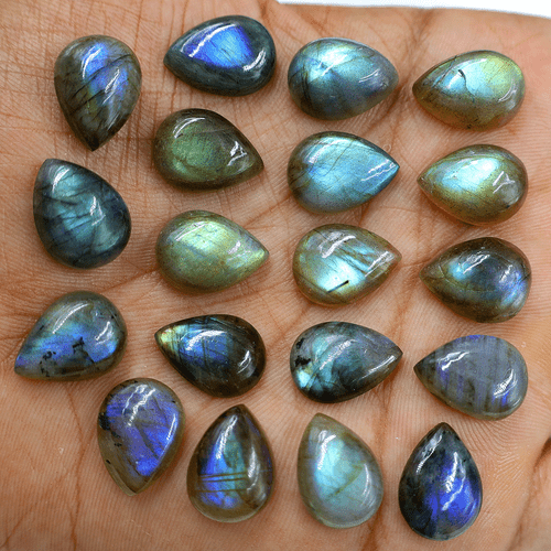 19 Pcs Natural Labradorite Multi Blue Flash 16x12mm Pear Cabochon Gemstones Lot - Picture 2 of 12