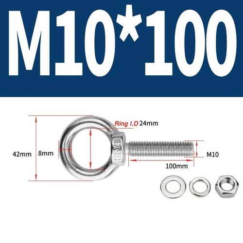 Stainless steel lifting eye bolt A2 Marine grade longshank nut M3 M4 M5 M6- M30 - Picture 70 of 119