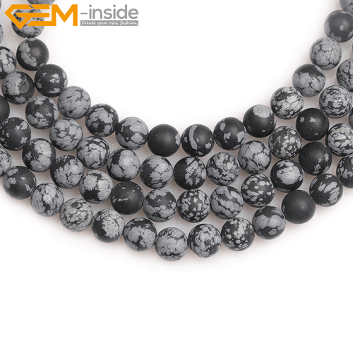 Round Forested Natural Gemstone Snowflake Obsidian Loose Beads For Jewelry 15" - Picture 10 of 36