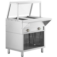 2 Pan Electric Steam Table w/ Partially Enclosed Base & Angled Sneeze Guard 120V