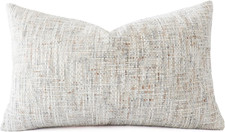 Textured Neutral Chenille Lumbar Pillow Cover 12x20 for Modern Home Decor