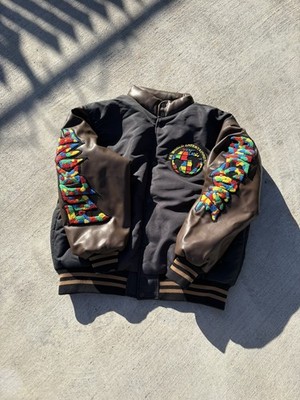 F*cking Awesome Leather Nylon Bomber Jacket Brown Brand New Size Large