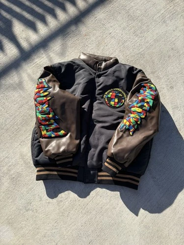 F*cking Awesome Leather Nylon Bomber Jacket Brown Brand New Size Large - product listing photo
