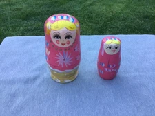 USSR 60s Vintage Hand Painted Wood Matriarchy Nesting Dolls Set Of 2