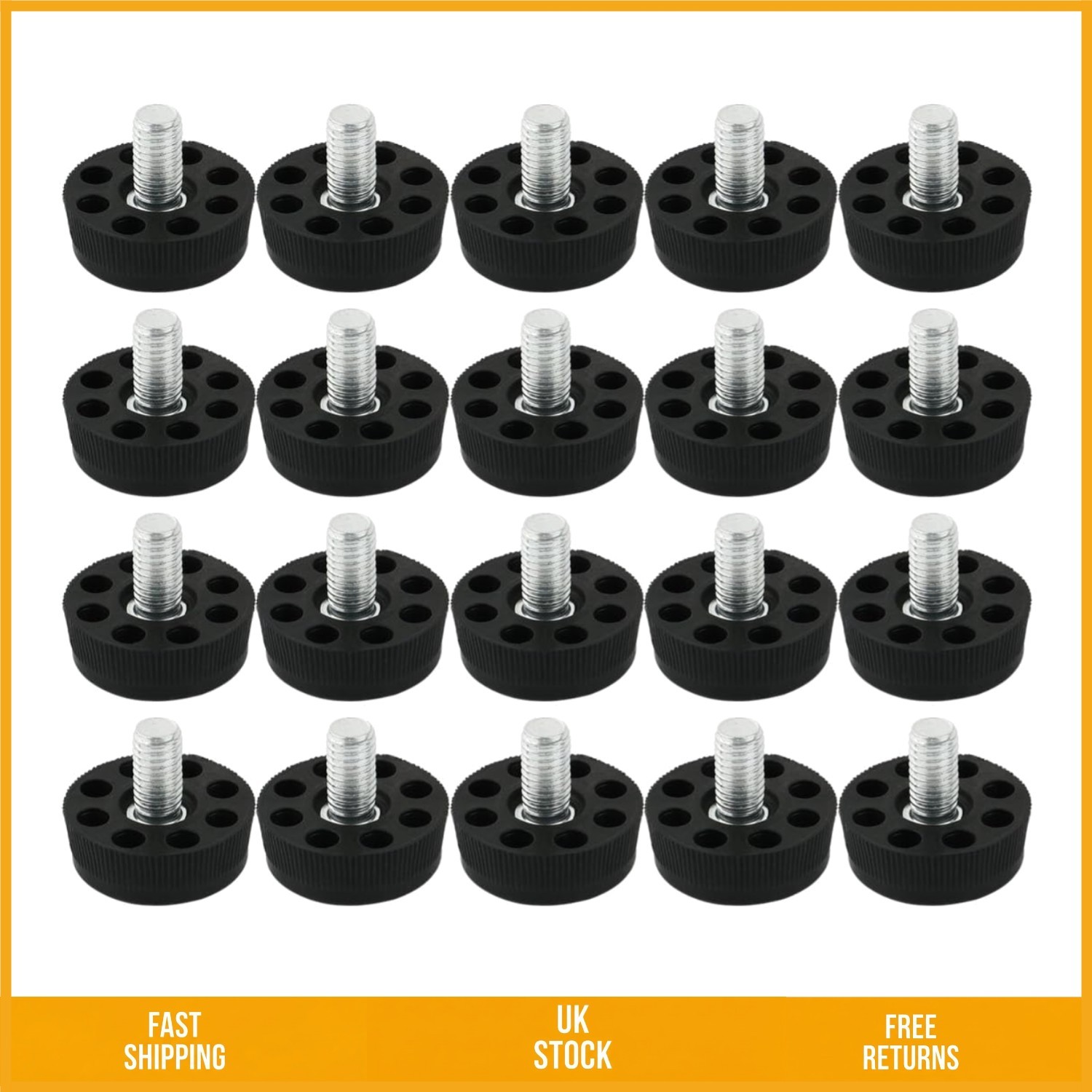 Durable Adjustable Furniture Leveling Feet M8 x 10mm Thread Black 20pcs