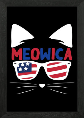 Meow Amerikanische Flagge USA Gerahmtes Wandbild Poster Leinwanddruck Bild