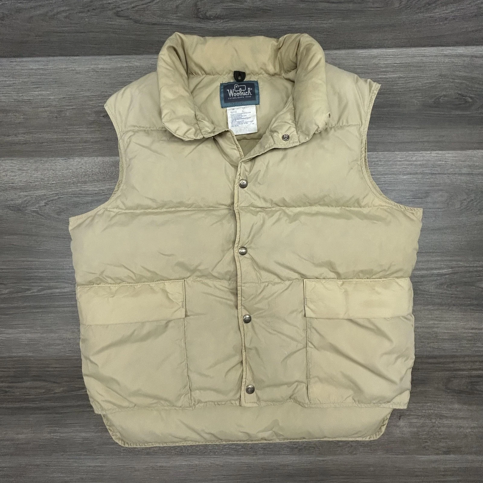 Vintage Woolrich Puffer Vest Mens Large Goose Down Snap Front Pockets 80s USA