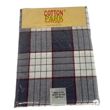 New Cotton Park Cottage OBLONG tablecloth 52x70 Gray Plaid COTTAGECORE