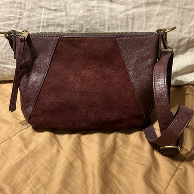 Fossil Skylar Shoulder Claret Red Cowhide Leather Suede SHB2709 great condition 