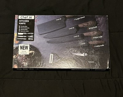 Chef.W 6pc Knife Set Cleaver, Chef, Slicer, Utility, Scissors, Anti-stick Blade