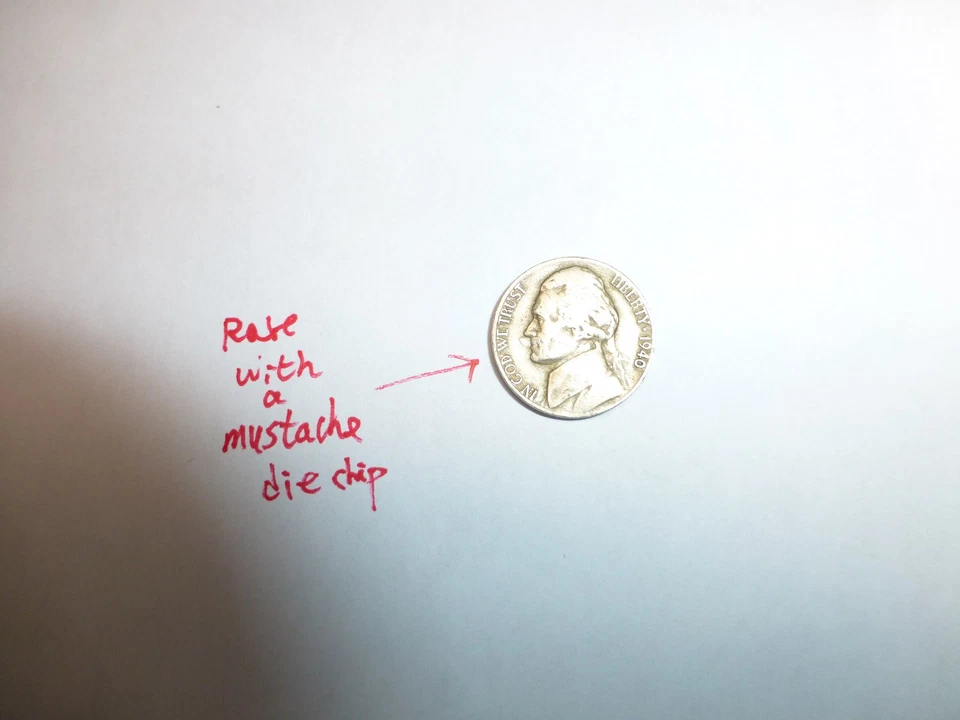 Rare 1940 D Nickel With Die Errors On Edge and a mustache like Die Chip - Image 4 of 4