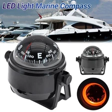 LED Light Marine Compass with Mount for Sail Ship Vehicle Car Boat Navigation