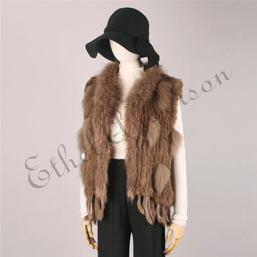 Borlas Chaquetas Sin Mangas Mujeres Chaleco Cuello de Piel Chaleco de Piel de Conejo Real - Imagen 33 de 33