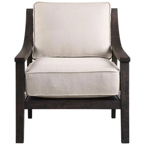 Uttermost Lyle Coastal Wood and Fabric Accent Chair in Walnut and Beige - Picture 1 of 9