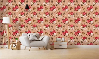 3D Pink Red Rose Floral Pattern Wall Murals Wallpaper Murals Wall Sticker 2 - Image 1 of 4
