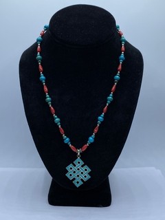 Sterling Silver Turquoise/Coral Beaded Necklace 20.8g