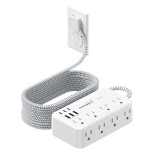 Flat Extension Cord 15 Ft, 8 AC Outlets with 6 USB Ports 4.8A/24W Charging St...